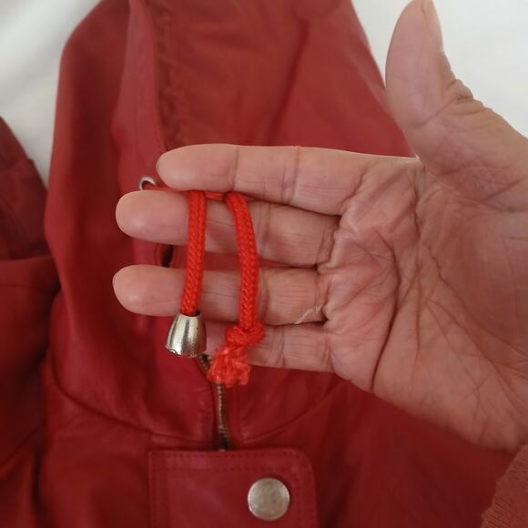 Fashion Elements Coat Women XL Red 100% Leather Casual Hooded Motorcycle 90's - Picture 6 of 16